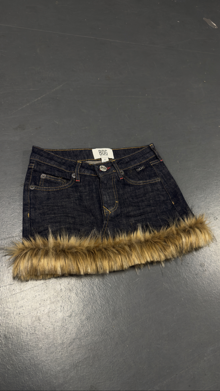 Wild Frost Kürklü Denim Mini Etek