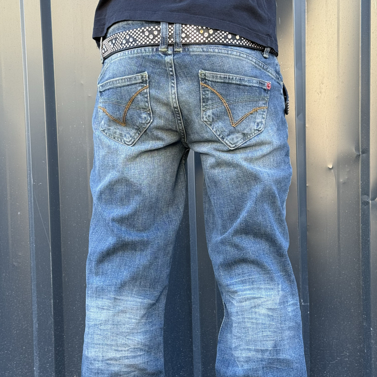 Bootcut Relaxed Fit Washed Blue Low Rise Jean