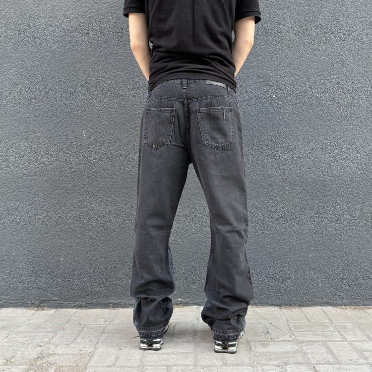 Bootcut Distressed Detail Two-Tone Black Denim
