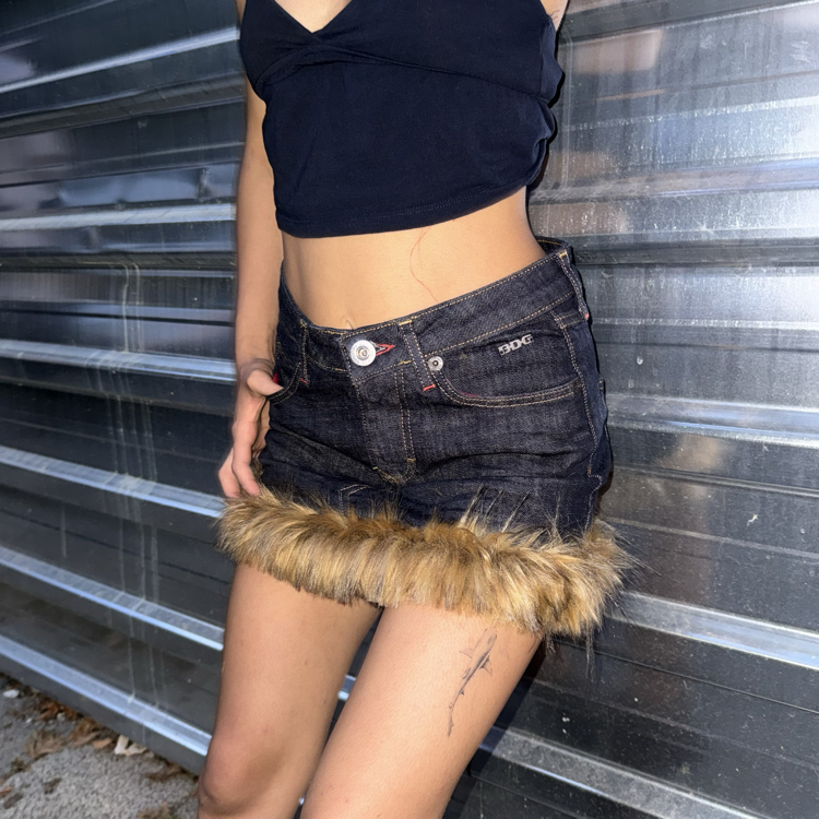 Wild Frost Kürklü Denim Mini Etek