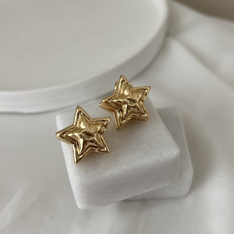 ÇELİK Yıldız ÇİFT TARAFLI Gold küpe