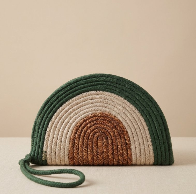 Hasır Fermuarlı Clutch Çanta