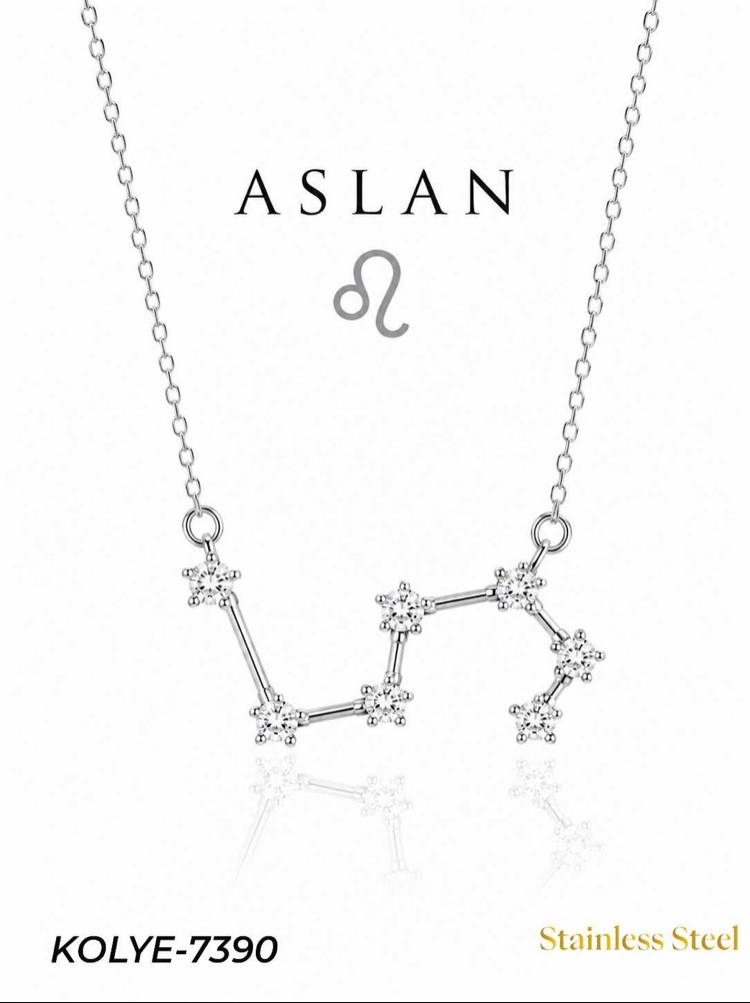 Çelik Yıldız Haritası Kolye aslan