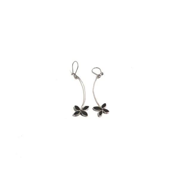 Siyah Sallantılı Çiçek Küpe K0298