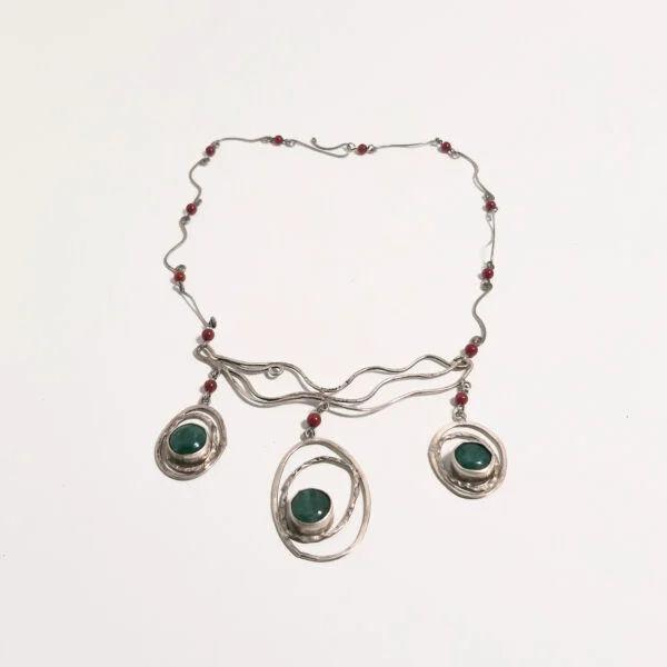 Avanturin Mercan Taşlı Dalgalı Oval Kolye K0218
