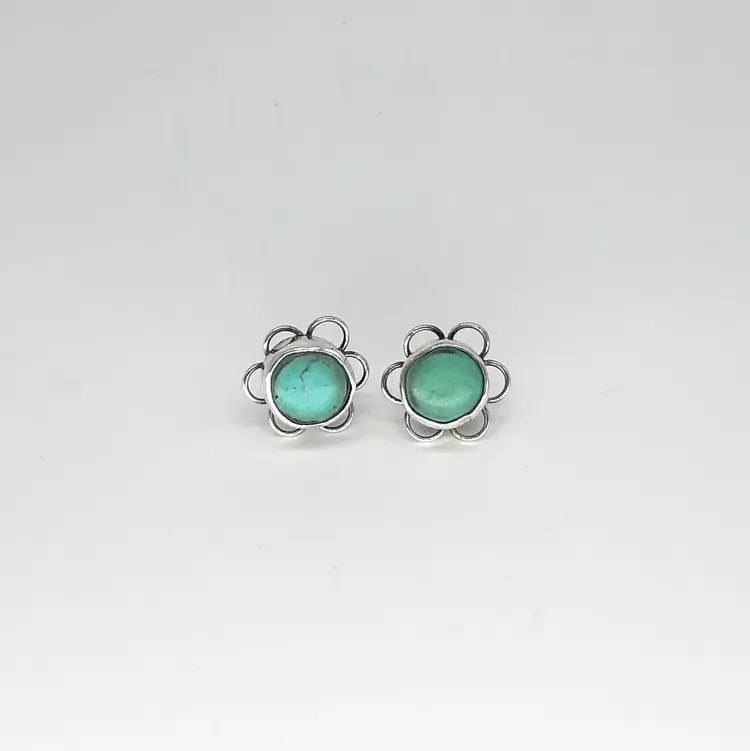 Turkuaz Çiçek Pimli Küpe K0922
