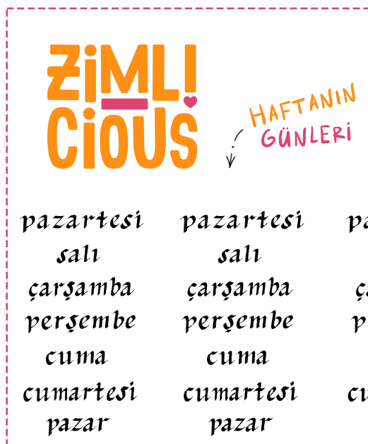 El Yazısı Türkçe Günler ve Aylar - Parallel Pen