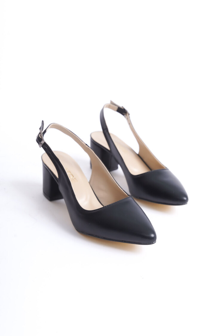 Siyah Arkası Açık Orta Topuklu Stiletto