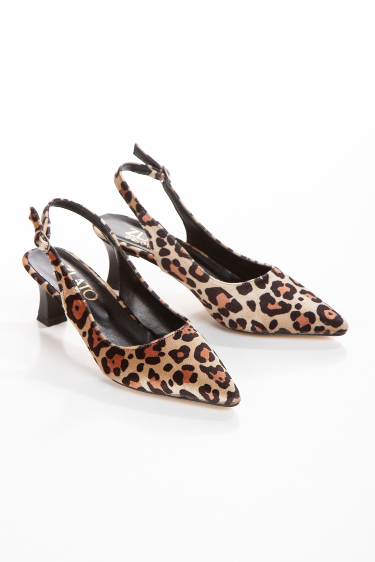 Kadın Arkası Açık Leopar Desenli Stiletto