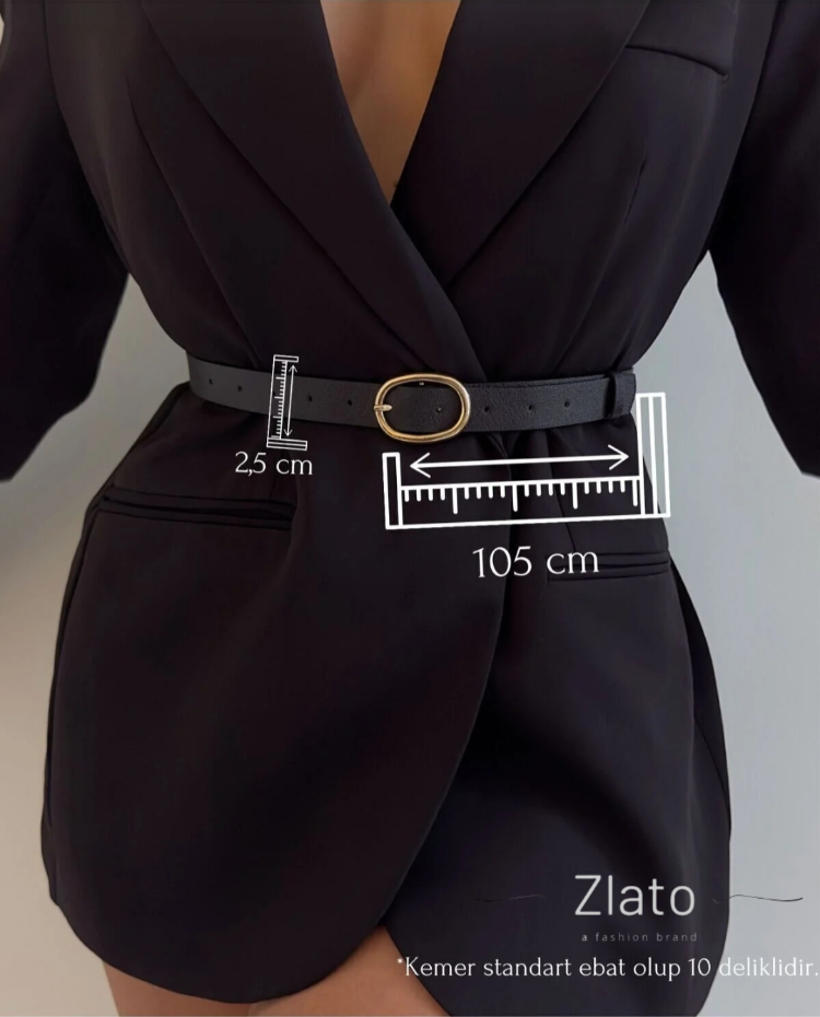 Zlato Kadın Siyah Oval Gold Toka Detaylı Şık ve Zarif Pantolon, Ceket, Elbise, Gömlek Kemer