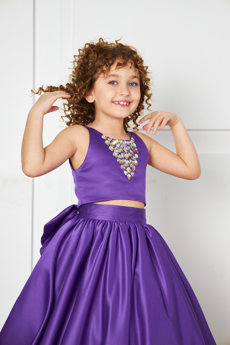 Mor önü taşlı crop etek 10-11-12 yaş
