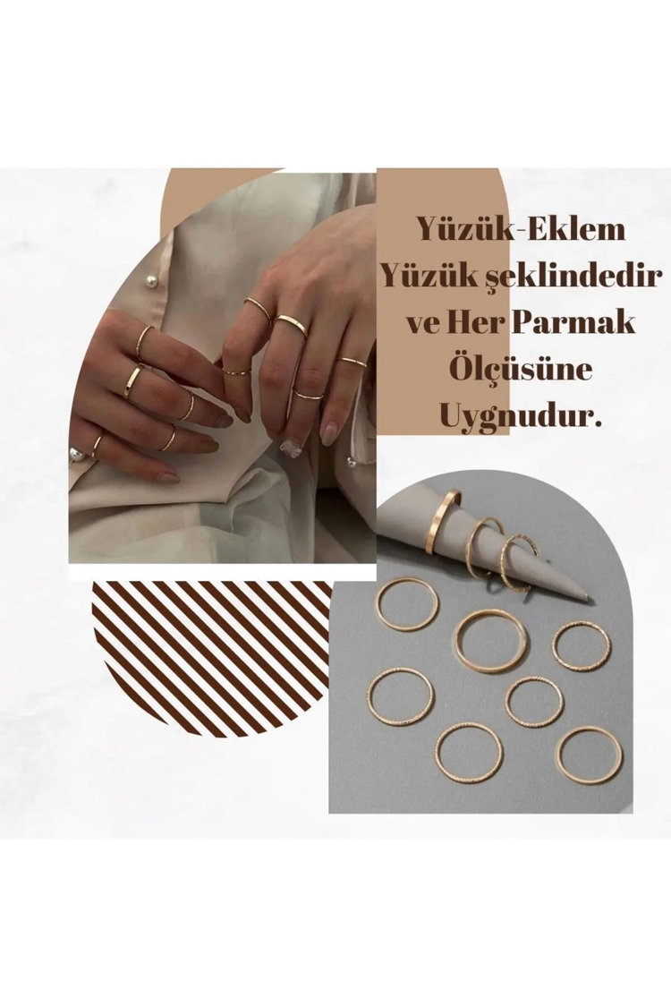 Bohem Tarzı Bej Minimalist Kadın Yüzük Seti