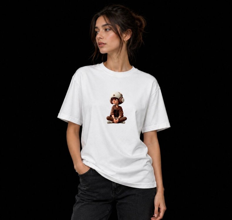 Oturan Çocuk Baskılı T-shirt 