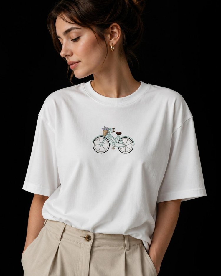 Bisiklet baskılı T-shirt 