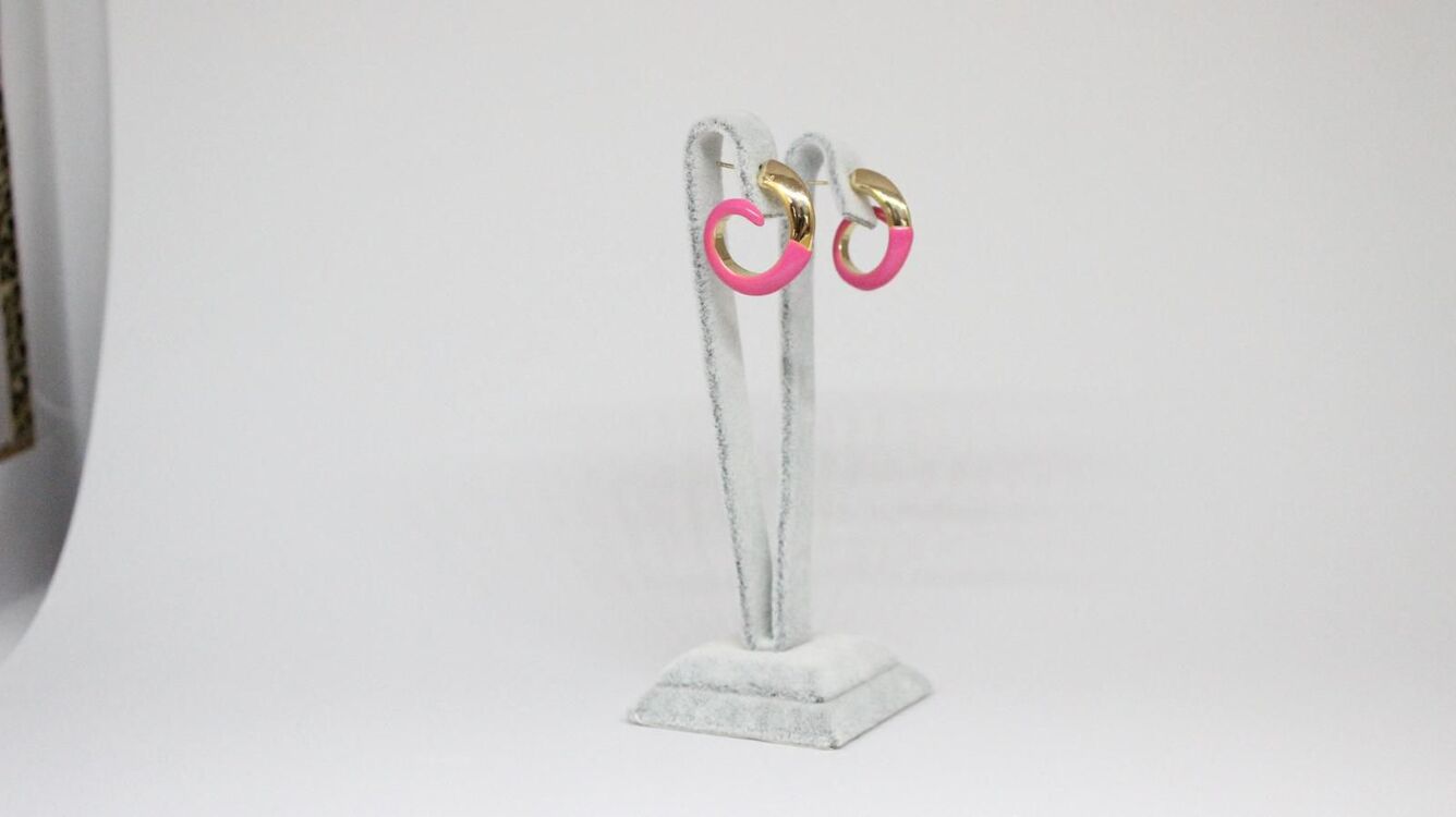Gold Detaylı Pembe Helezon Küpe