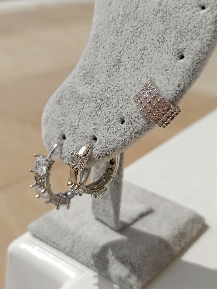 İri Beyaz Zirkon Taşlı Silver Üçlü Küpe Seti