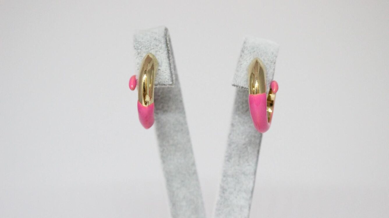 Gold Detaylı Pembe Helezon Küpe