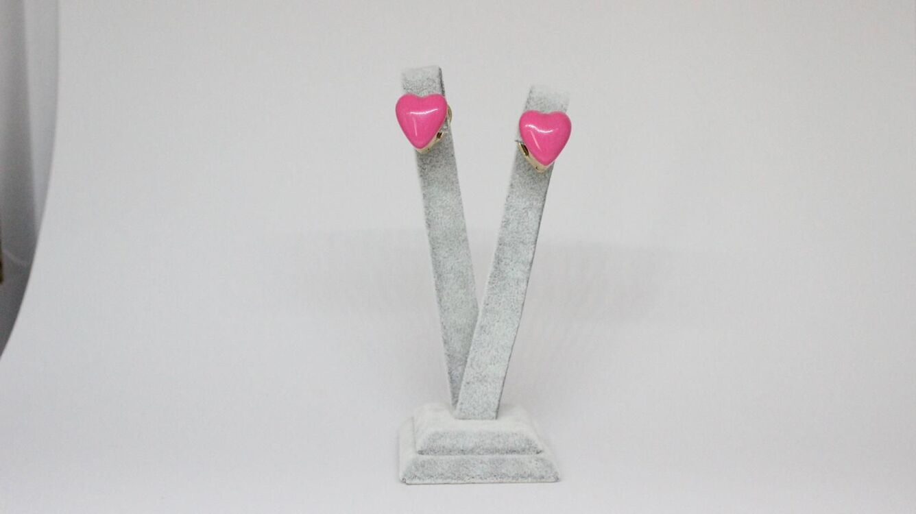 Gold Detaylı Pembe Minik Kalp Küpe