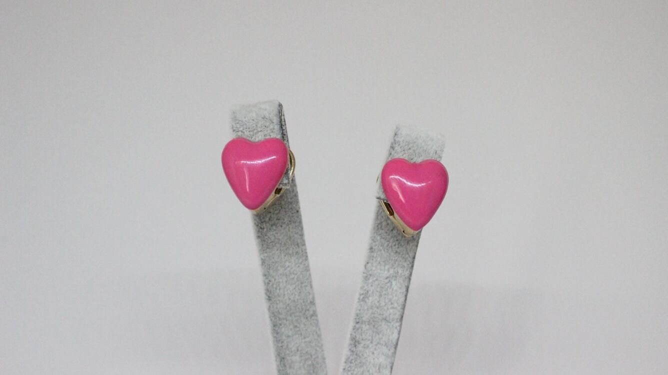 Gold Detaylı Pembe Minik Kalp Küpe