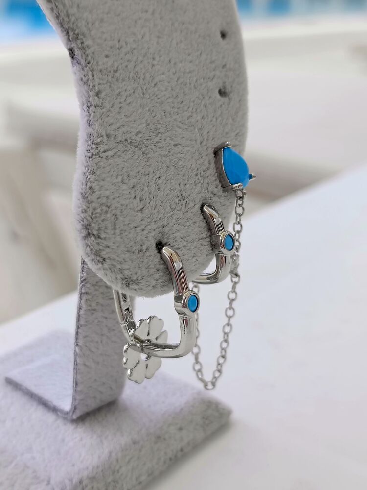 Silver Turkuaz Taşlı Özel Seri Üçlü Küpe Seti