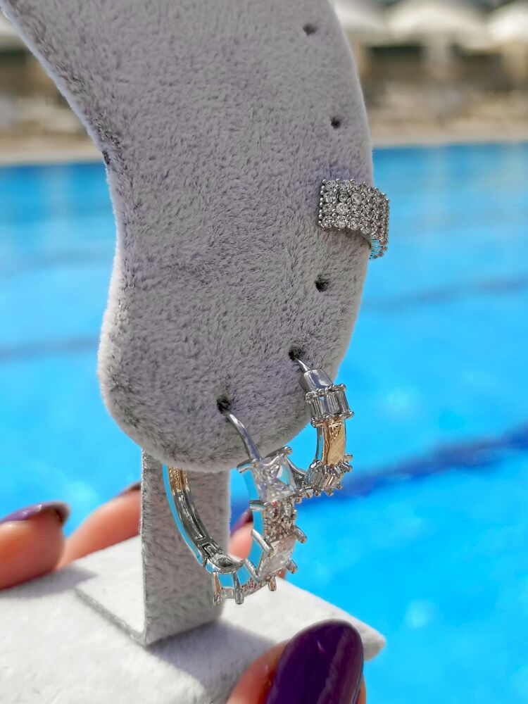 İri Beyaz Zirkon Taşlı Silver Üçlü Küpe Seti