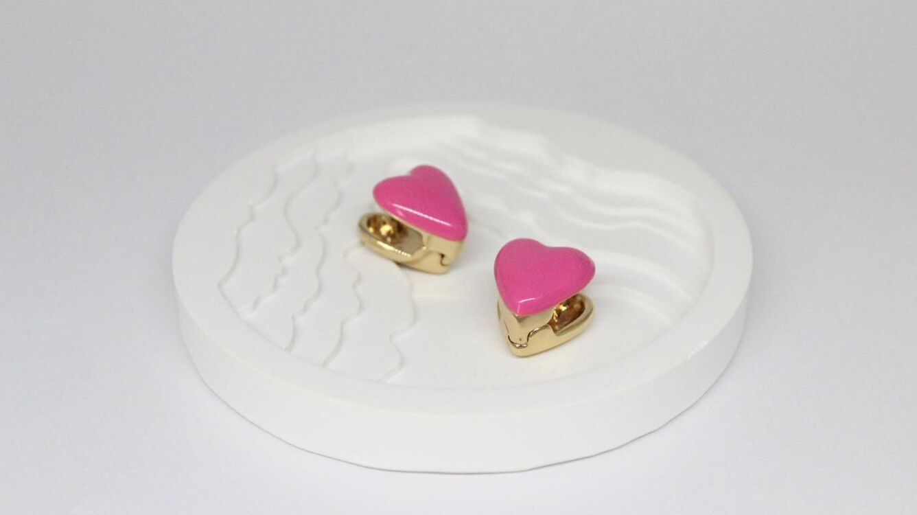 Gold Detaylı Pembe Minik Kalp Küpe