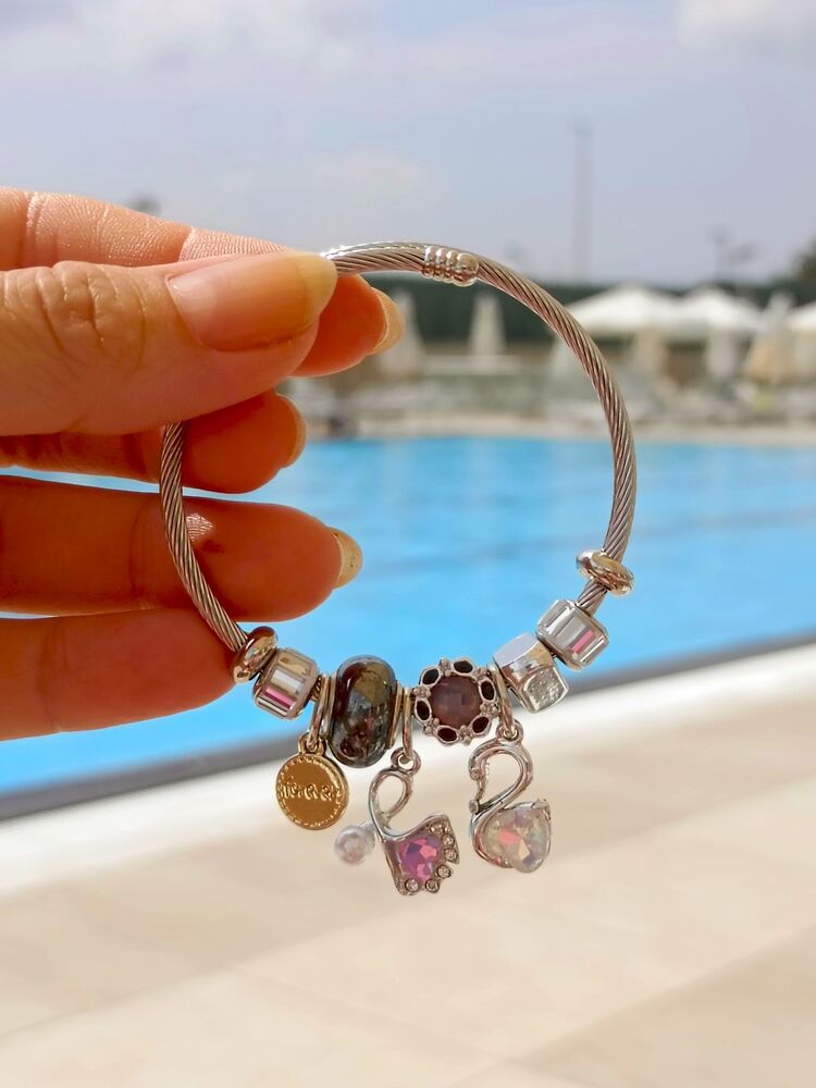 Kuğulu Seffaf Taşlı Pandora Bileklik