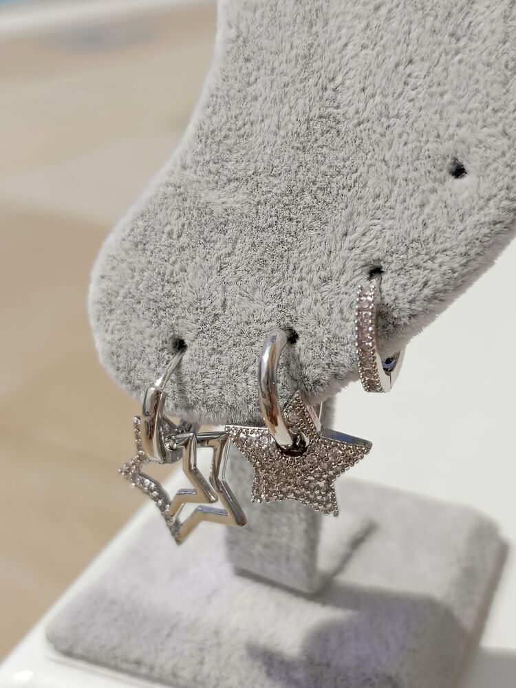 Beyaz Zirkon Taşlı Silver Yıldız Üçlü Küpe Seti