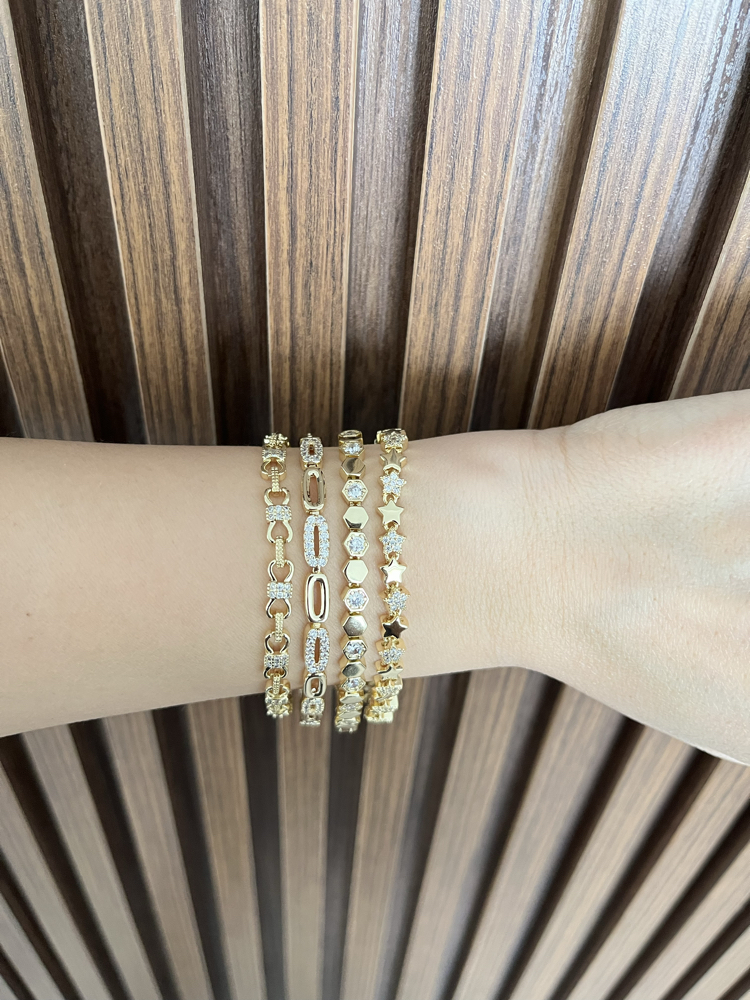14K Kaplama Yıldız Model Taşlı Vip Bileklik