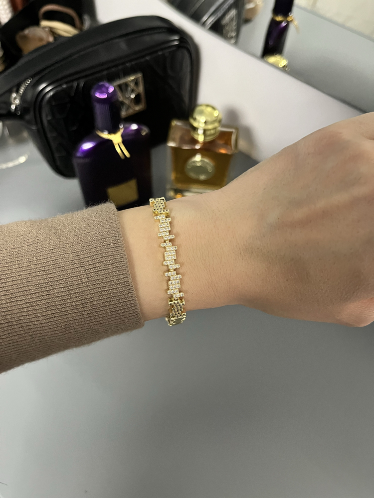 14K Kaplama Zigzag Model Taşlı Vip Bileklik