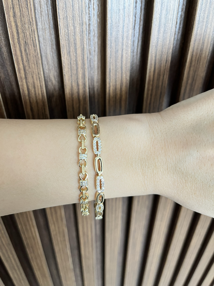 14K Kaplama Oval Dikdörtgen Model Taşlı Vip Bileklik