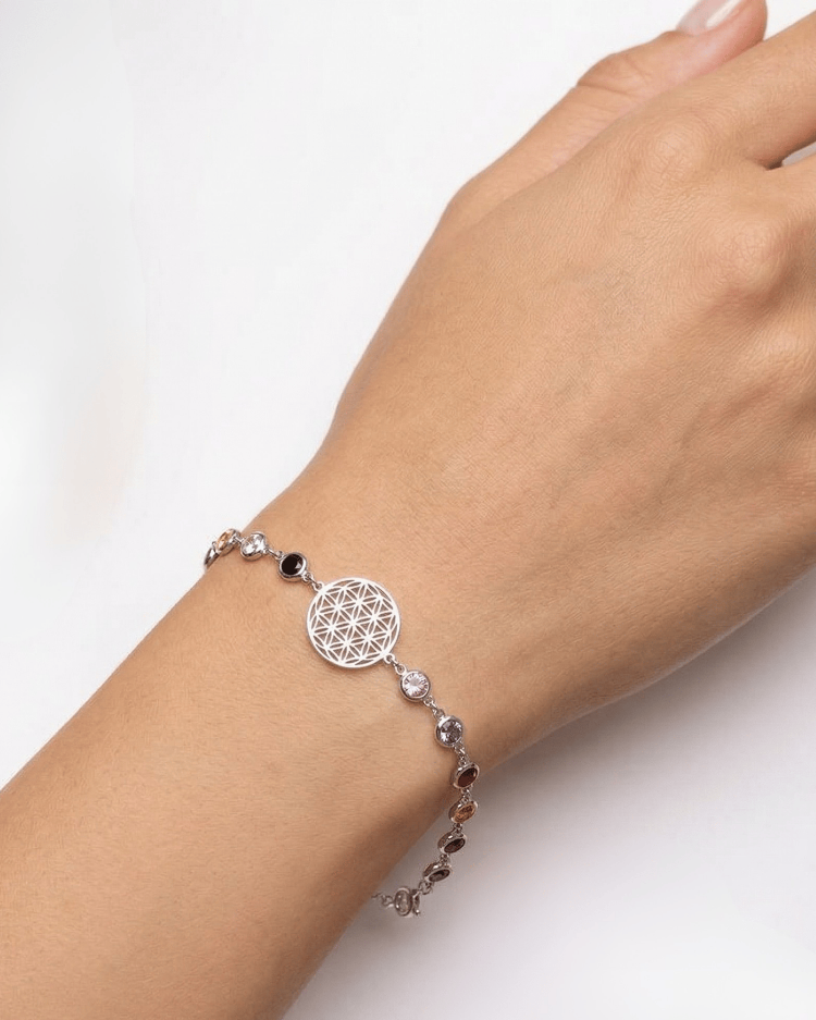 925 Ayar Gümüş Renkli Zirkon Taşlı ve Motifli Bileklik - Acer Silver