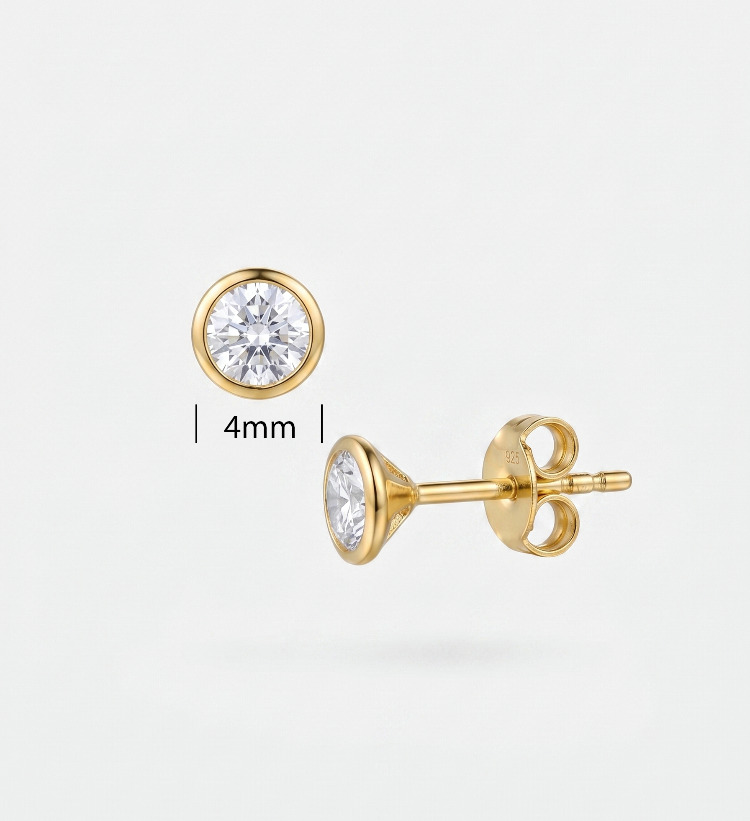 925 Ayar Gümüş 14 Ayar Altın Kaplama 4 mm Zirkon Taşlı Küpe - Acer Silver
