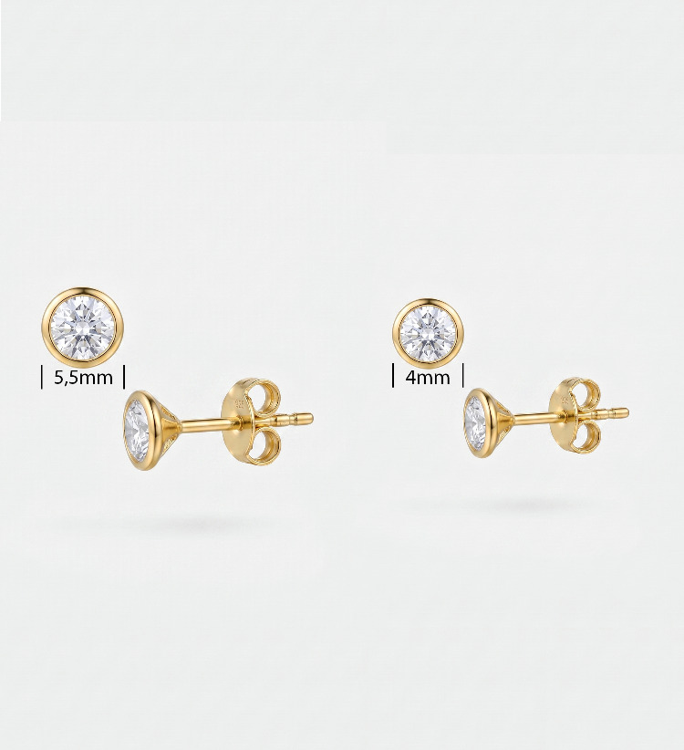 925 Gümüş Üzerine 14 Ayar Altın Kaplama 2 Çift Küpe Seti 4mm & 5.5mm Avantajlı Paket