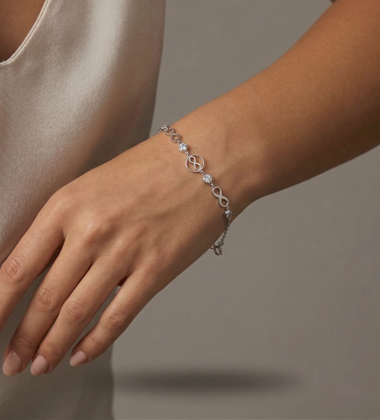 925 Ayar Gümüş Sonsuzluk Figürlü Işıltılı Zirkon Taşlı Bileklik - Acer Silver