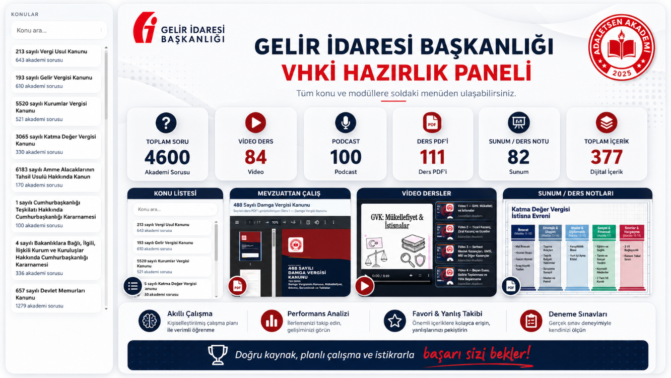 GELİR İDARESİ BAŞKANLIĞI VHKİ ÜNVANI HAZIRLIK PAKETİ