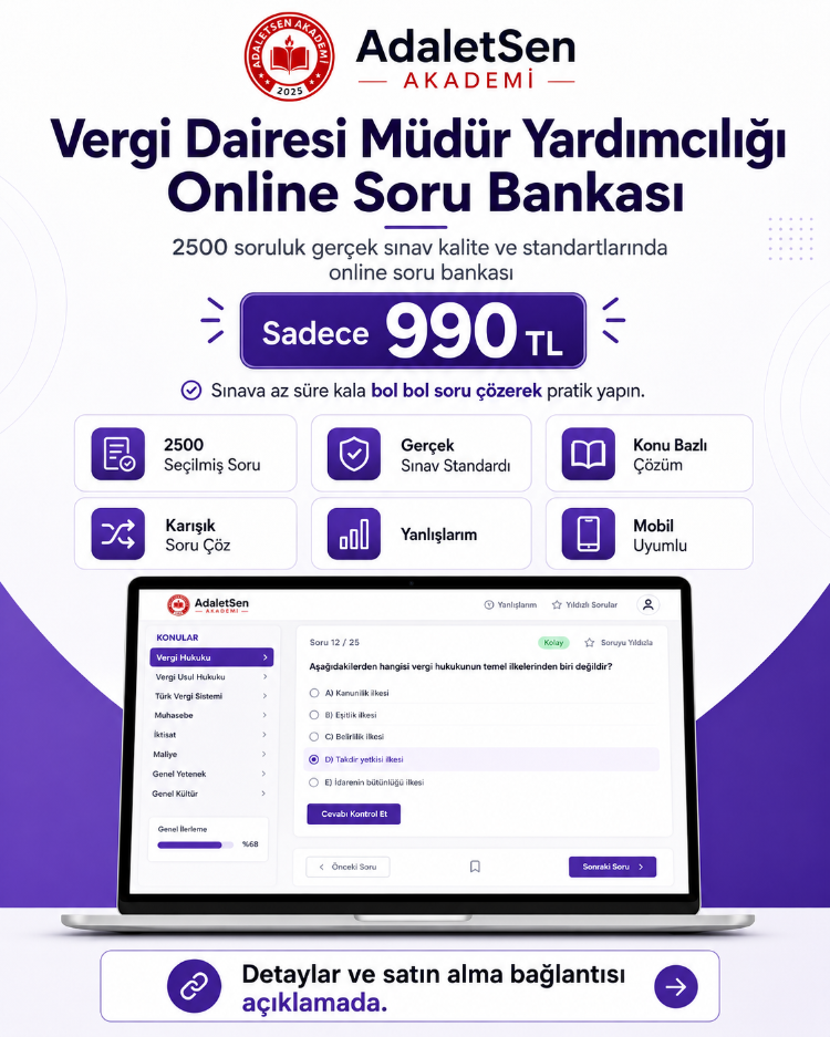 VERGİ DAİRESİ MÜDÜR YARDIMCILIĞI ONLINE SORU BANKASI