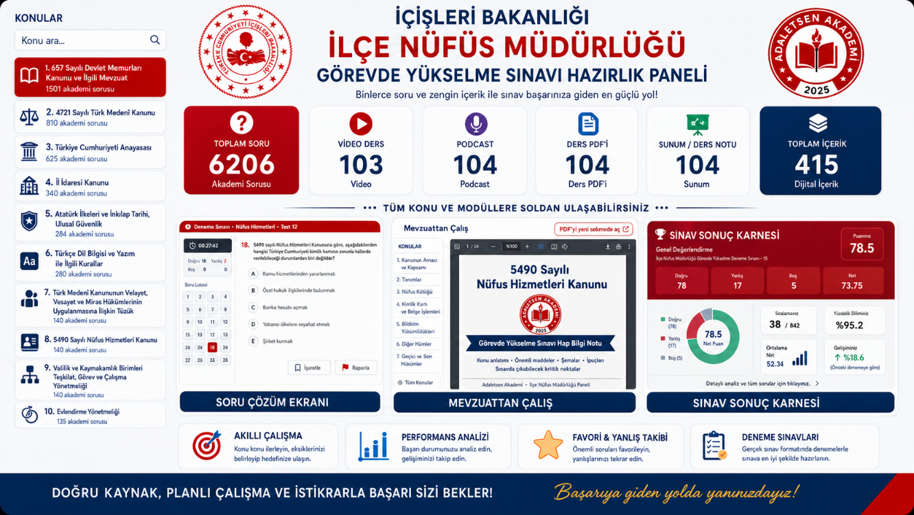 İÇİŞLERİ BAKANLIĞI İLÇE NÜFUS MÜDÜRLÜĞÜ SINAVI PAKETİ