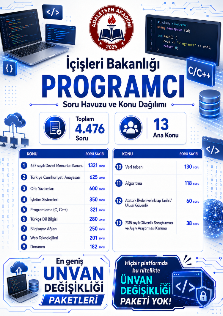 İÇİŞLERİ BAKANLIĞI ÜNVAN DEĞİŞİKLİĞİ SINAVI PROGRAMCI HAZIRLIK PAKETİ