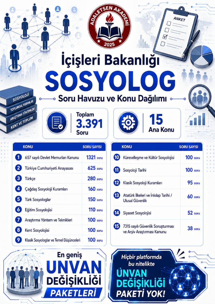 İÇİŞLERİ BAKANLIĞI ÜNVAN DEĞİŞİKLİĞİİ SINAVI SOSYOLOG HAZIRLIK PAKETİ