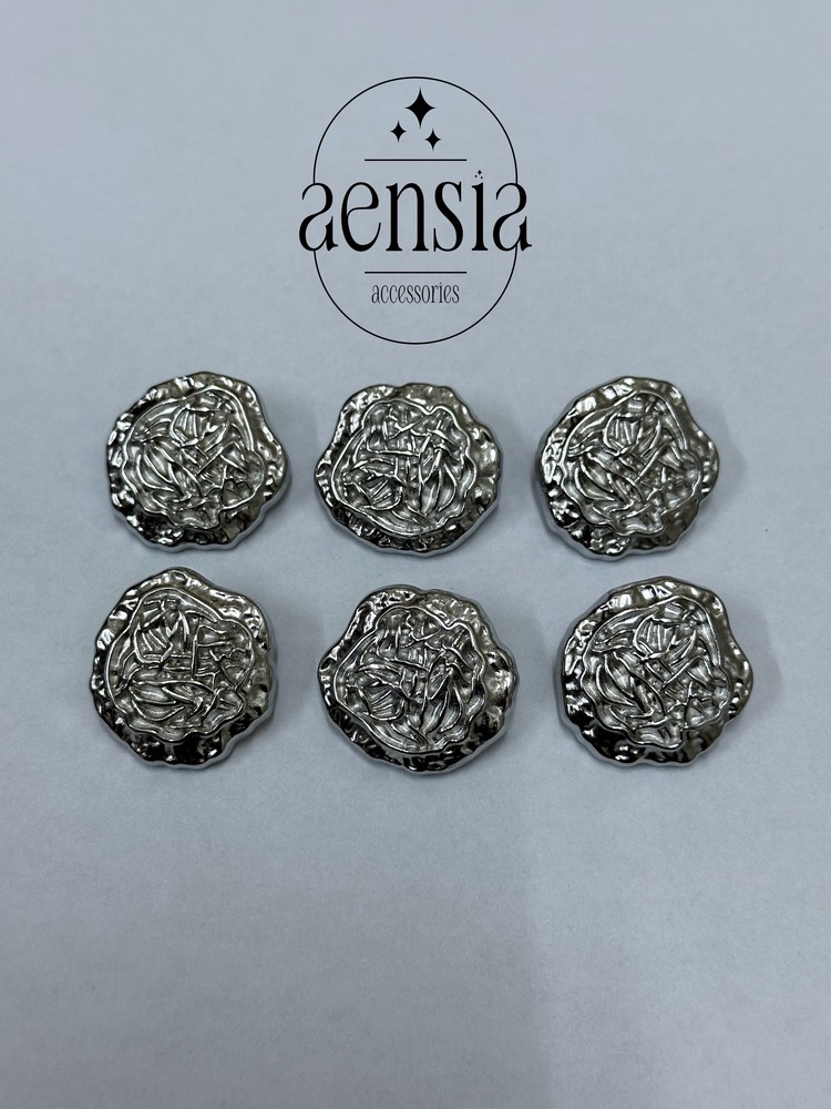 Buruşuk Üzeri İplik Ağ Desen Kabartılı Metal Düğme 2,29 CM - 6lı Paket