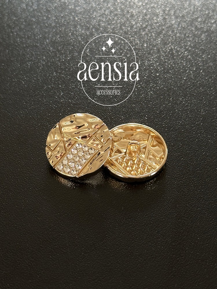 Gold Altın Buruşuk Üzeri Taşlı Özel Tasarım Metal 2,29 CM Düğme-1 ADET