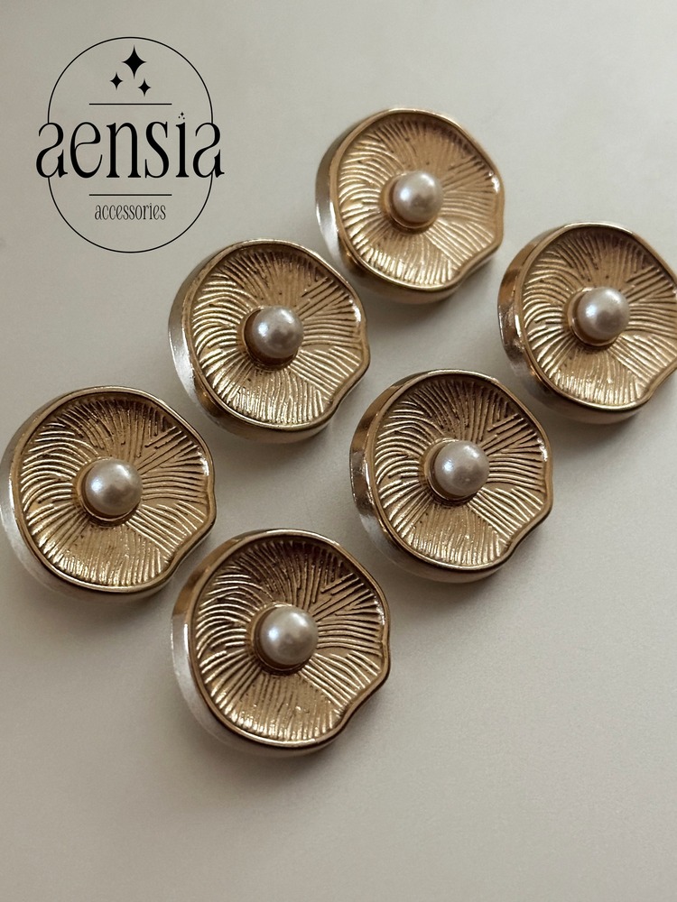 Gold Altın Ortası İncili İstiridye Model Metal 2,29 CM Düğme - 6lı Paket