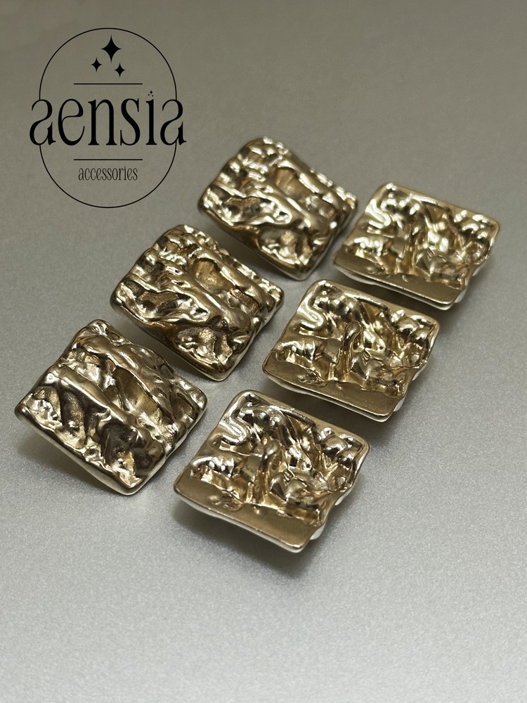 Kare Üzeri Çizgili Desenli Metal 2,29 CM Düğme - 6lı Paket