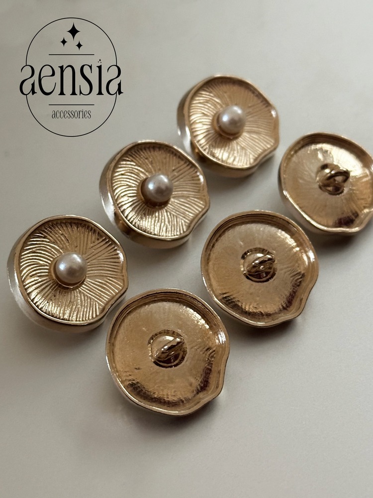 Gold Altın Ortası İncili İstiridye Model Metal 2,29 CM Düğme - 6lı Paket