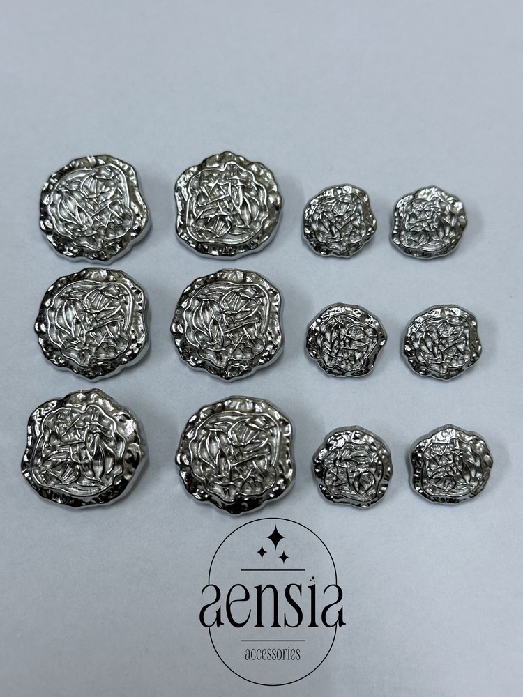 Buruşuk Üzeri İplik Ağ Desen Kabartılı Metal Düğme Seti - 12li Paket (6 Büyük+ 6 Küçük)