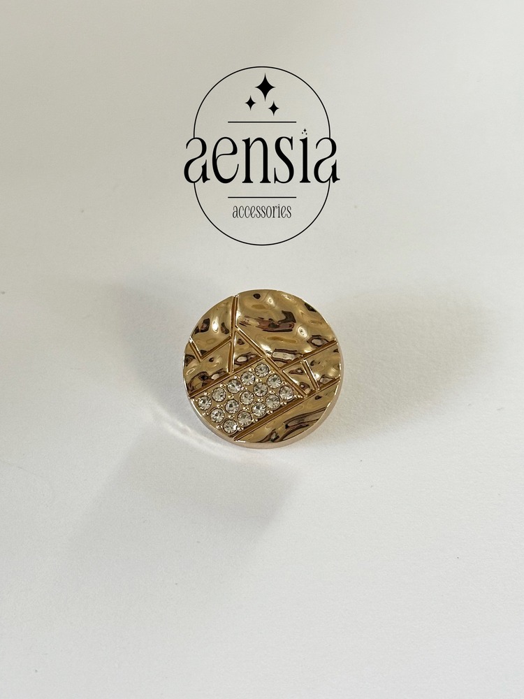 Gold Altın Buruşuk Üzeri Taşlı Özel Tasarım Metal 2,29 CM Düğme-1 ADET