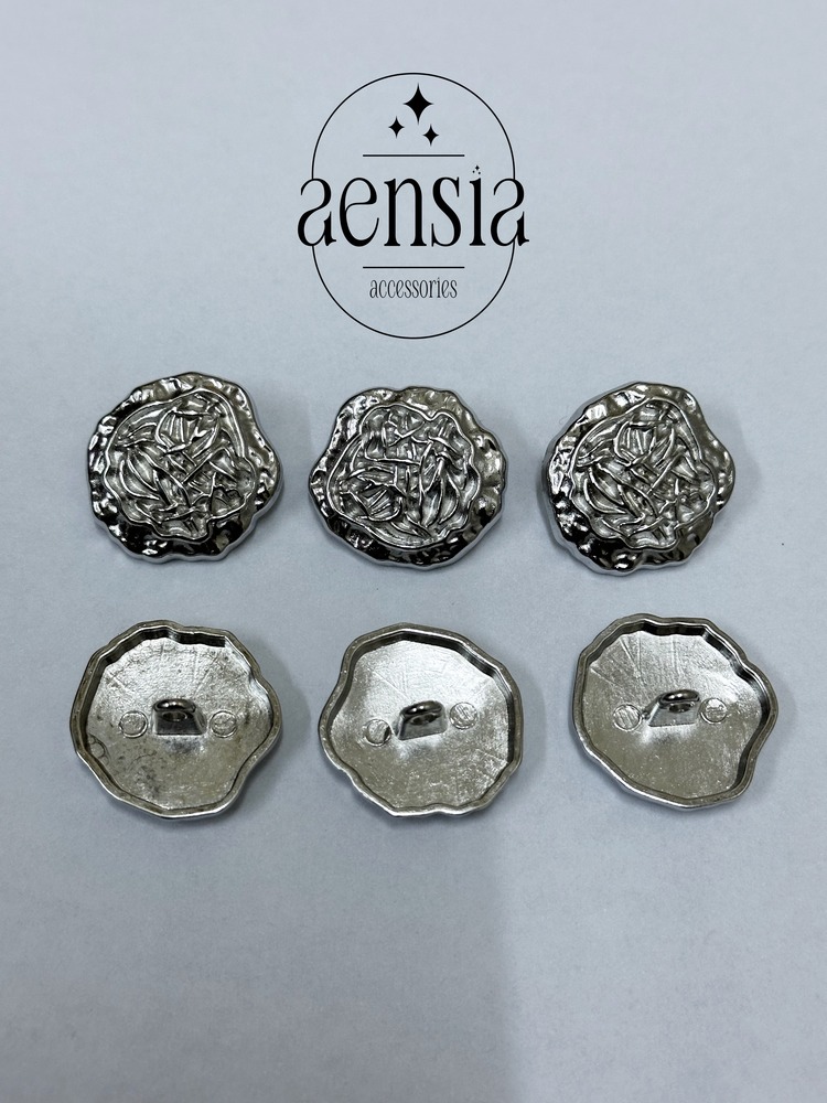 Buruşuk Üzeri İplik Ağ Desen Kabartılı Metal Düğme 2,29 CM - 6lı Paket