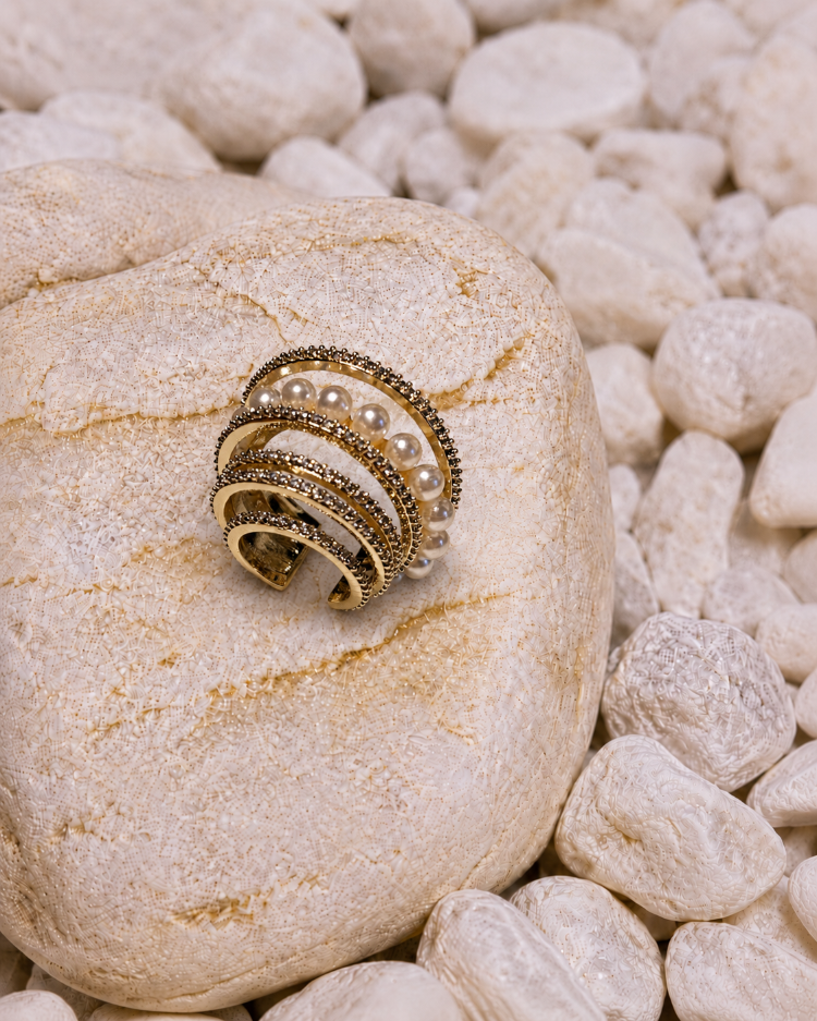 İnci Detaylı Gold Earcuff