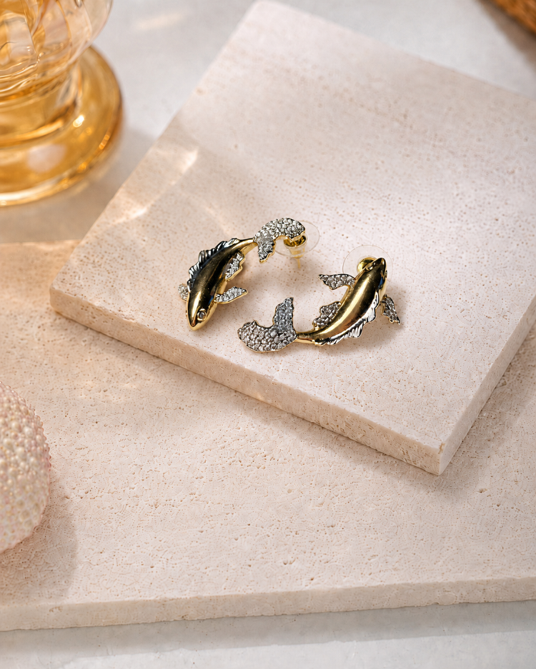 Taşlı Gold Koi Küpe
